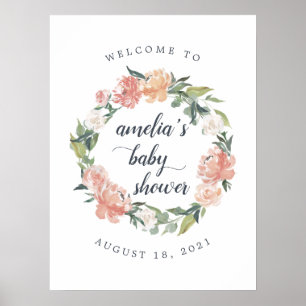 Midsummer Floral Wreath Baby Shower Welcome Poster