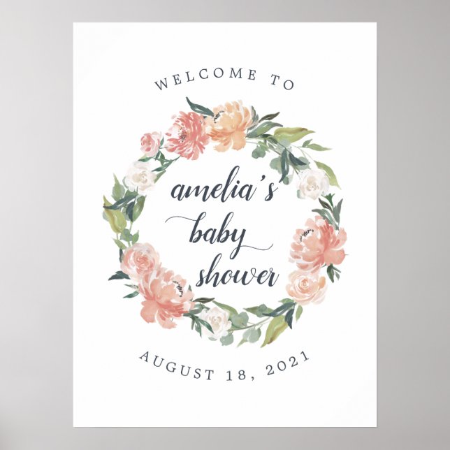 Midsummer Floral Wreath Baby Shower Welcome Poster (Front)