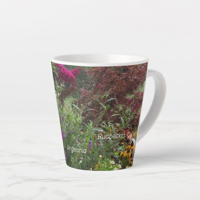Midsummer flowers labelled latte mug (Right Angle)