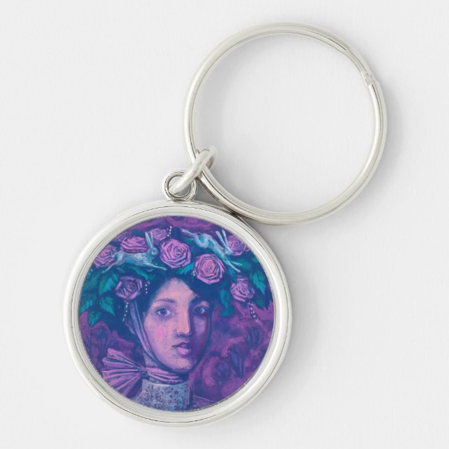 Midsummer Hat, Summer Fantasy Surreal Portrait Art Key Ring (Front)