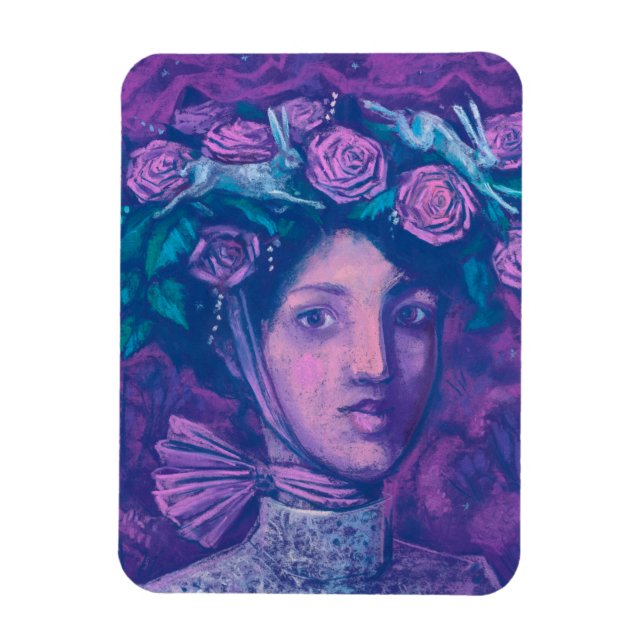 Midsummer Hat, Summer Fantasy Surreal Portrait Art Magnet (Vertical)