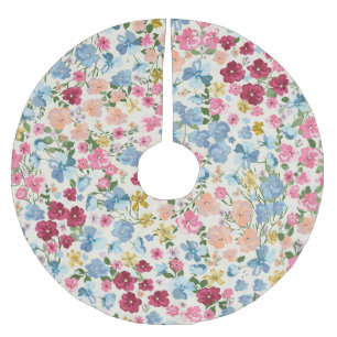Midsummer meadow, blooming plant pattern. brushed polyester tree skirt