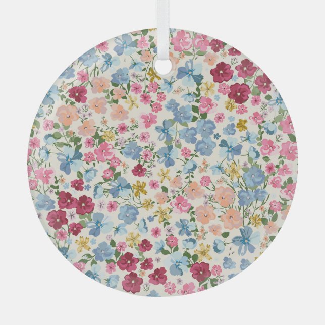 Midsummer meadow, blooming plant pattern. glass tree decoration (Front)