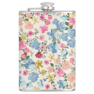 Midsummer meadow, blooming plant pattern. hip flask