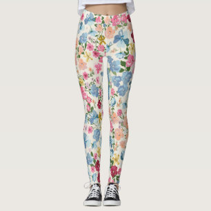 Midsummer meadow, blooming plant pattern. leggings