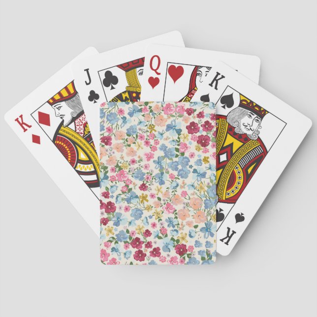 Midsummer meadow, blooming plant pattern. playing cards (Back)