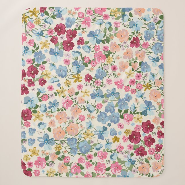 Midsummer meadow, blooming plant pattern. sherpa blanket (Front)