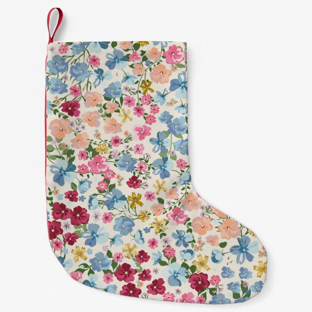 Midsummer meadow, blooming plant pattern. small christmas stocking (Front)