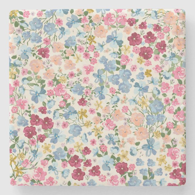Midsummer meadow, blooming plant pattern. stone coaster (Front)