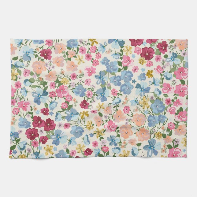 Midsummer meadow, blooming plant pattern. tea towel (Horizontal)