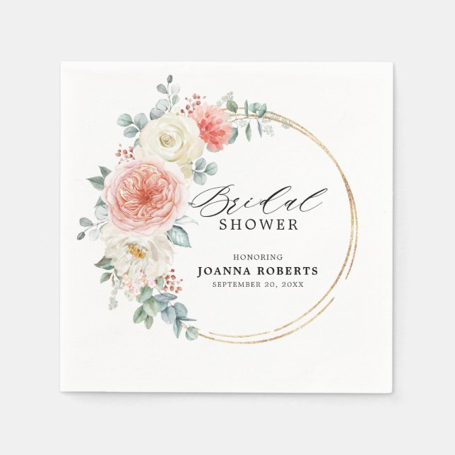 Midsummer Peach Pastel Pink Floral Bridal Shower Napkin (Front)