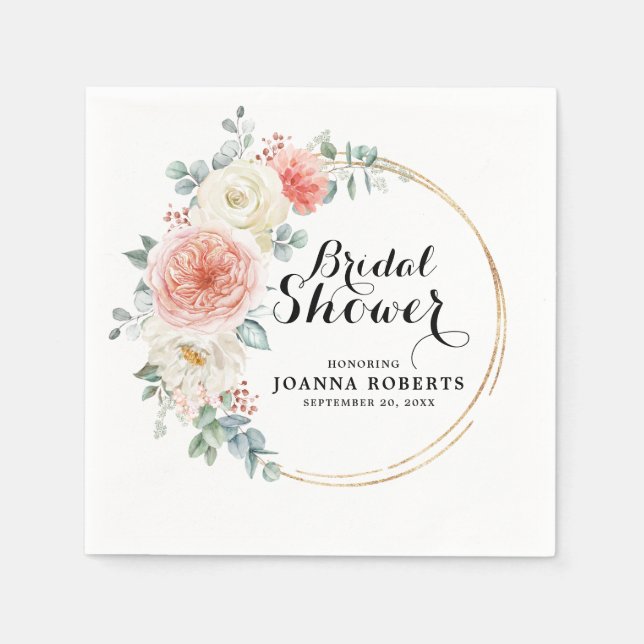 Midsummer Peach Pastel Pink Floral Bridal Shower Napkin (Front)