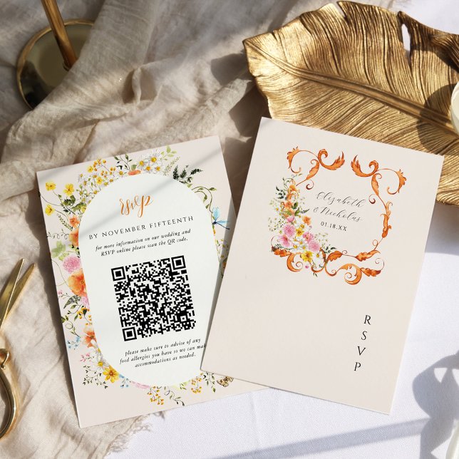 Midsummer | Romantic Autumn Florals Wedding Crest RSVP Card (Creator Uploaded)