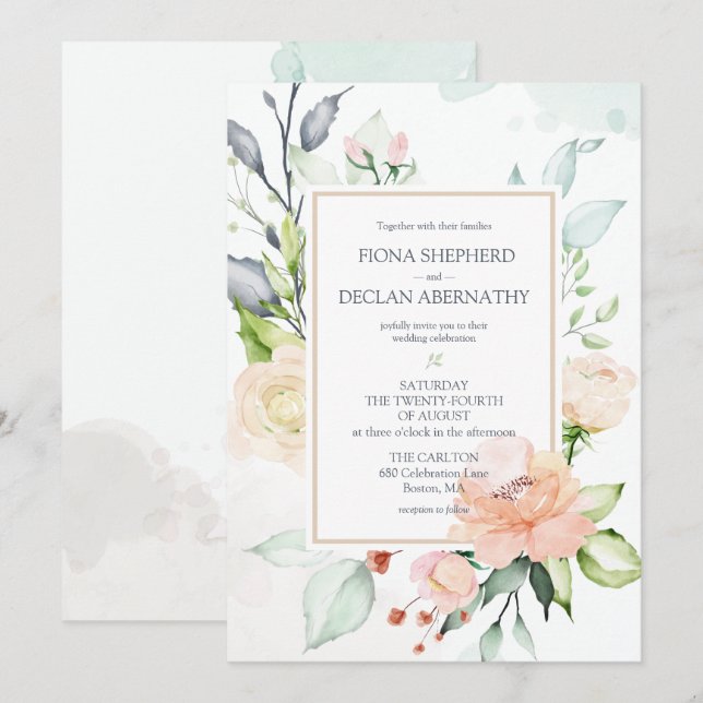 Midsummer Romantic Watercolor Florals Wedding Invitation (Front/Back)