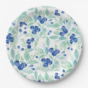 Midsummer Rustic Blueberry Berry Summer  Pattern Paper Plate