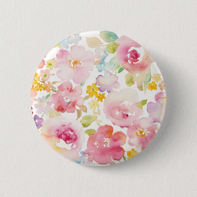 Midsummer | Watercolor Pink Floral 6 Cm Round Badge (Front)