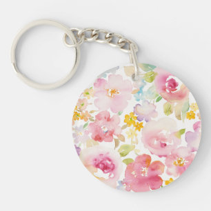 Midsummer Watercolor Pink Floral Key Ring