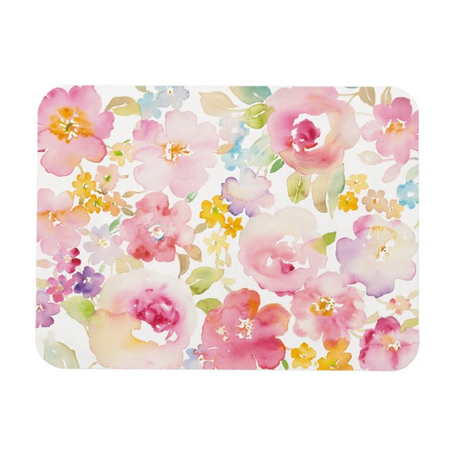 Midsummer | Watercolor Pink Floral Magnet (Horizontal)