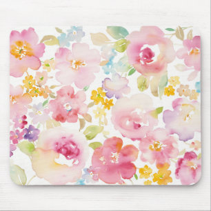 Midsummer Watercolor Pink Floral Mouse Mat