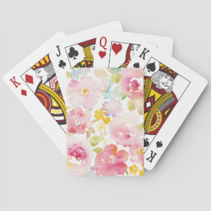 Midsummer   Watercolor Pink Floral Playing Cards