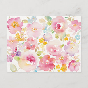 Midsummer Watercolor Pink Floral Postcard