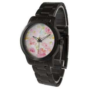 Midsummer   Watercolor Pink Floral Watch
