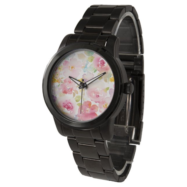 Midsummer | Watercolor Pink Floral Watch (Angled)