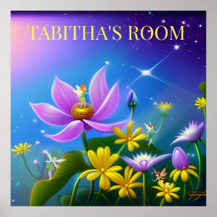 Midsummer yellow flowers and fairies. Editable Poster