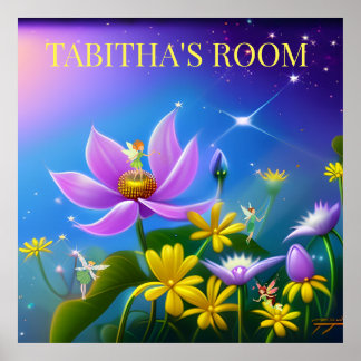 Midsummer yellow flowers and fairies. Editable Poster