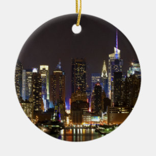 Midtown Manhattan as seen from Weehawken NJ Ceramic Tree Decoration