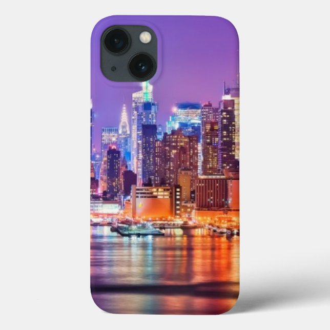 Midtown Manhattan at night with Empire Stae Case-Mate iPhone Case (Back)