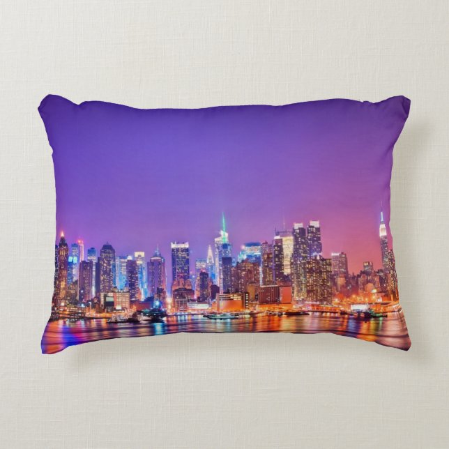 Midtown Manhattan at night with Empire Stae Decorative Cushion (Front)