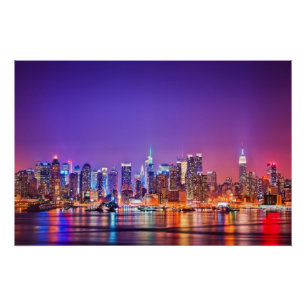 Midtown Manhattan at night with Empire Stae Poster