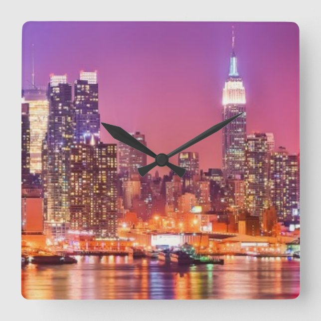 Midtown Manhattan at night with Empire Stae Square Wall Clock (Front)