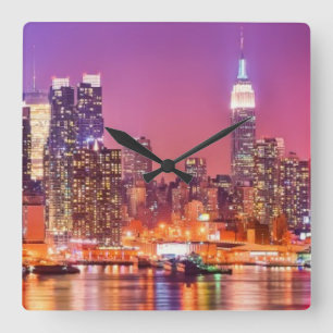 Midtown Manhattan at night with Empire Stae Square Wall Clock