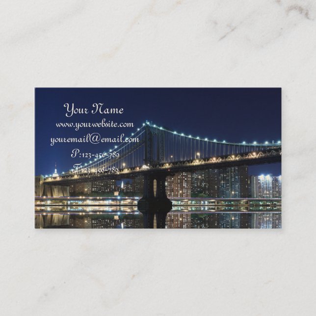 Midtown Manhattan Skyline at Night, New York City Business Card (Front)