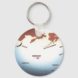 Midway Island vintage style WW2 map Key Ring