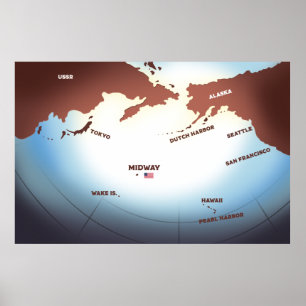 Midway Island vintage style WW2 map Poster