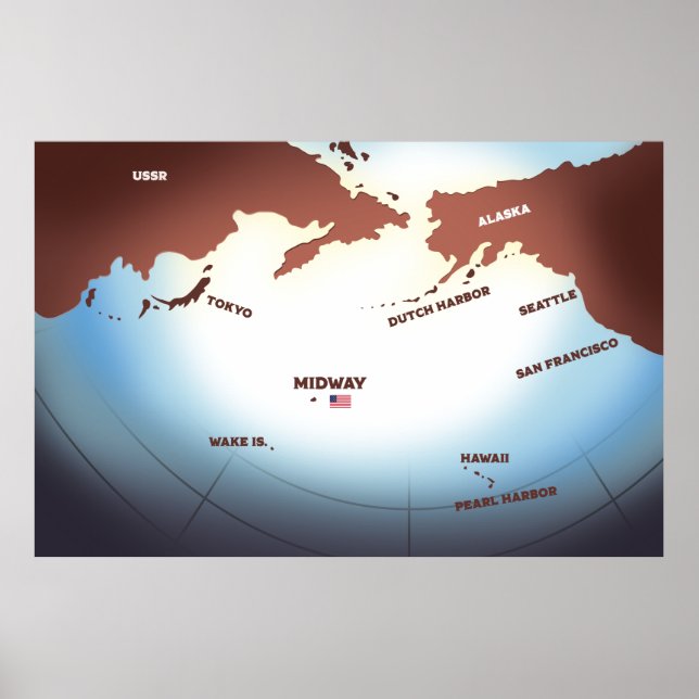 Midway Island vintage style WW2 map Poster (Front)