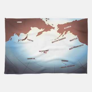 Midway Island vintage style WW2 map Tea Towel