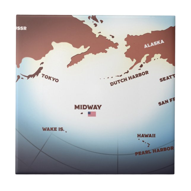 Midway Island vintage style WW2 map Tile (Front)