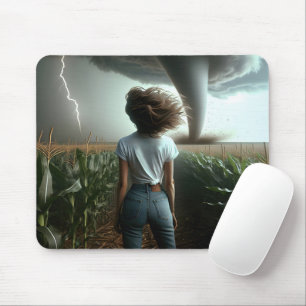 Midwest Girl Watching a Tornado Mouse Mat