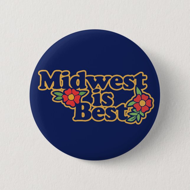 Midwest is Best Retro Daisy                        6 Cm Round Badge (Front)