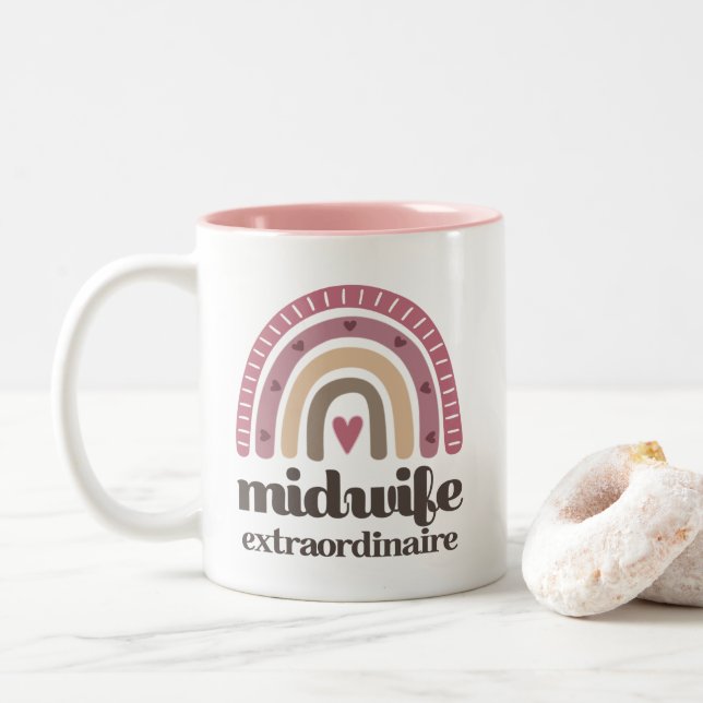 Midwife Appreciation Boho Rainbow Two-Tone Coffee Mug (With Donut)