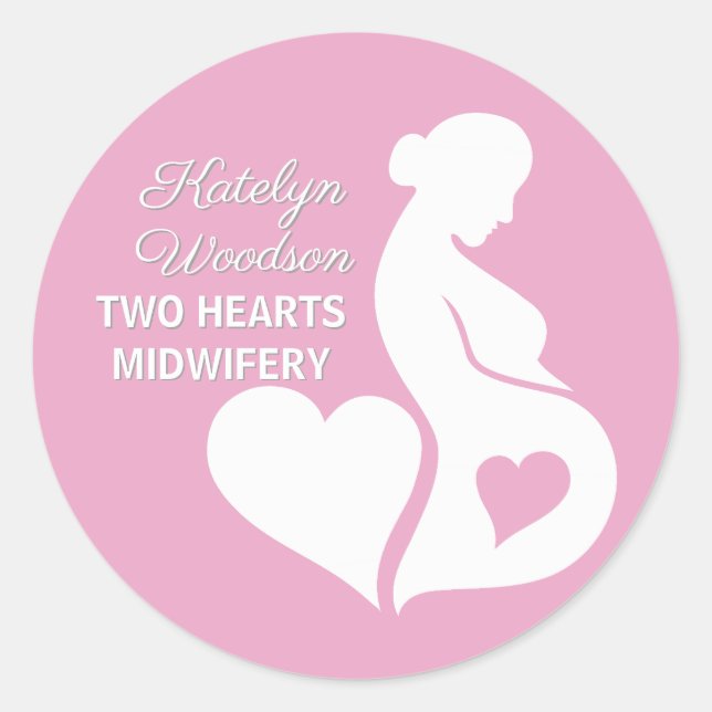 Midwife Beautiful Pregnancy Business Pink Classic Round Sticker (Front)
