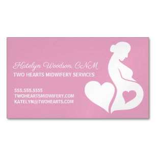 Midwife Beautiful Pregnancy Doula Pink Heart Magnetic Business Card
