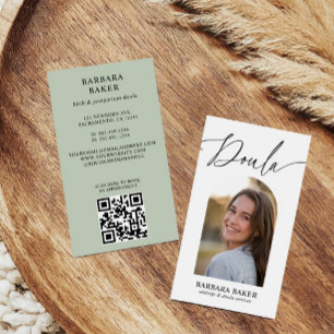 Midwife Birth Postpartum  Doula Photo QR CODE SAGE Business Card