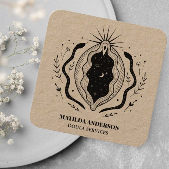 Midwife Birthing Coach Pregnancy Rustic Kraft  Square Business Card (Creator Uploaded)