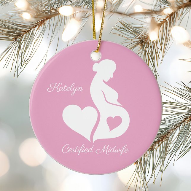 Midwife Doula Beautiful Customised Pink Christmas Ceramic Tree Decoration (Creator Uploaded)