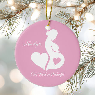 Midwife Doula Beautiful Customized Pink Christmas Ceramic Tree Decoration